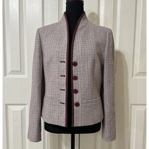 Petite Sophisticate Wool Blend Geo Print Tuxedo Tweed Blazer Women's -Size 10